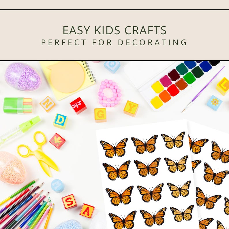 mockup of butterfly stickers in a kids craft scene