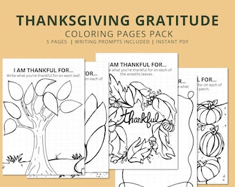 Thanksgiving Gratitude Coloring Pages for Kids | Fall Printable Worksheets | Thankful Activity Pack Classroom Homeschool