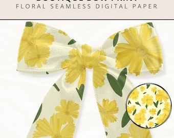 Yellow Floral Digital Paper | Seamless Daisy Pattern PNG, Summer Fabric Print, Commercial Use Download