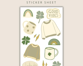 Cozy St Patrick’s Day Sticker Sheet | Lucky Shamrock Stickers | Planner & Journal Stickers