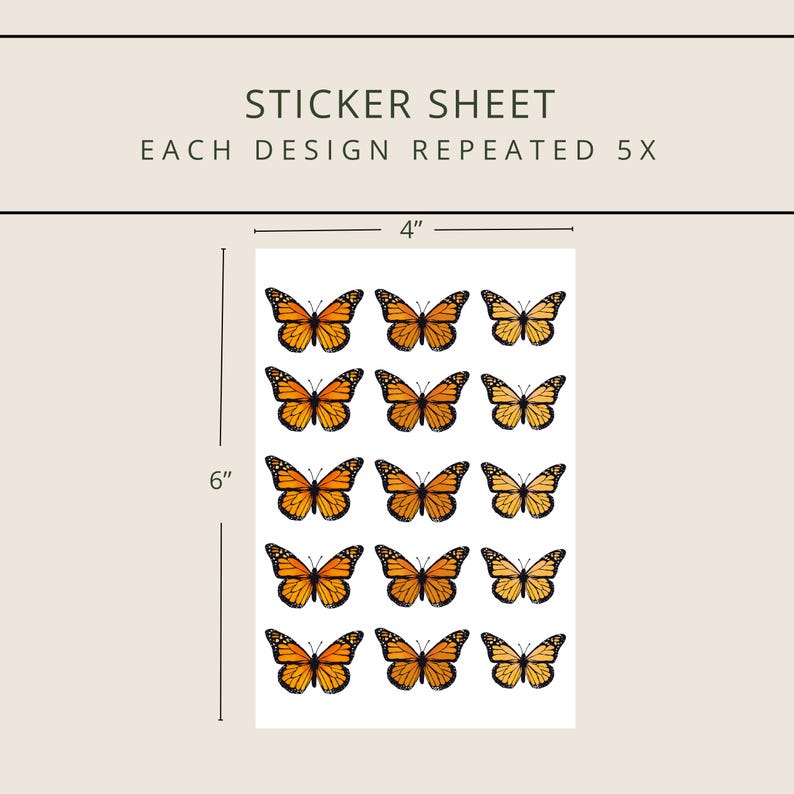 4x6 sticker sheet of 15 different butterflies