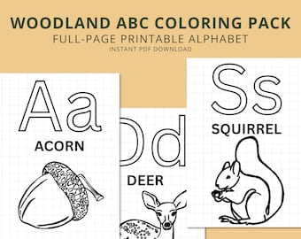 Woodland Alphabet Coloring Pages | Forest Animal ABC Printable A–Z Worksheets for Kids, Preschool & Homeschool