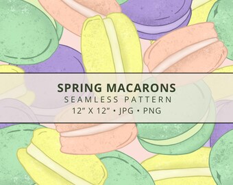 Pastel Macaron Seamless Digital Pattern – Spring Dessert Background for Scrapbooking, Planners, Stickers, Party Crafts