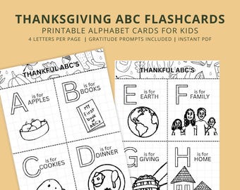 Thanksgiving ABC Flashcards | Alphabet Printable Cards for Kids Fall Homeschool Preschool