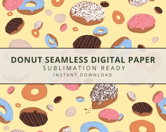 Donut Seamless Digital Paper | Dessert Pattern Background | 12x12 JPG PNG | Instant Download