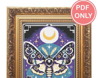 Witchy Moth Cross Stitch Pattern: Goth Beginner Design (PDF Pattern)