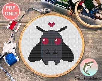 Cute Chibi Mothman Cross Stitch Pattern | SMALL | EASY | BEGINNERS
