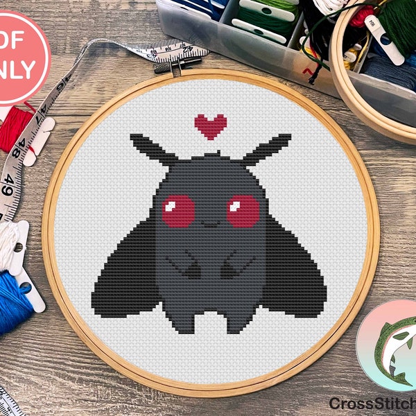 Cute Chibi Mothman Cross Stitch Pattern | SMALL | EASY | BEGINNERS