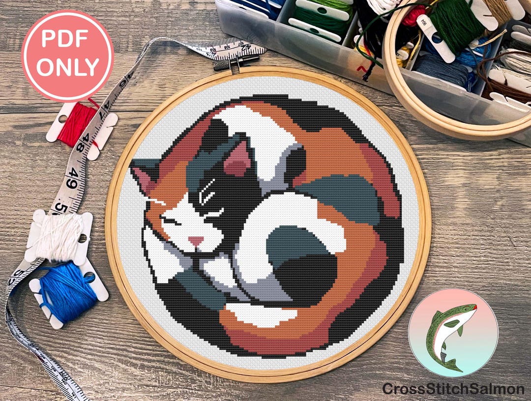 calico-cat-cross-stitch-pattern-beginner-embroidery-design-pdf-etsy