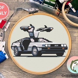 Delorean Retro Cross Stitch | 80&#39;s Cross Stitch | 14 DMC Colors | PDF Pattern | Car instant download | Back to the Future Inspired DIY