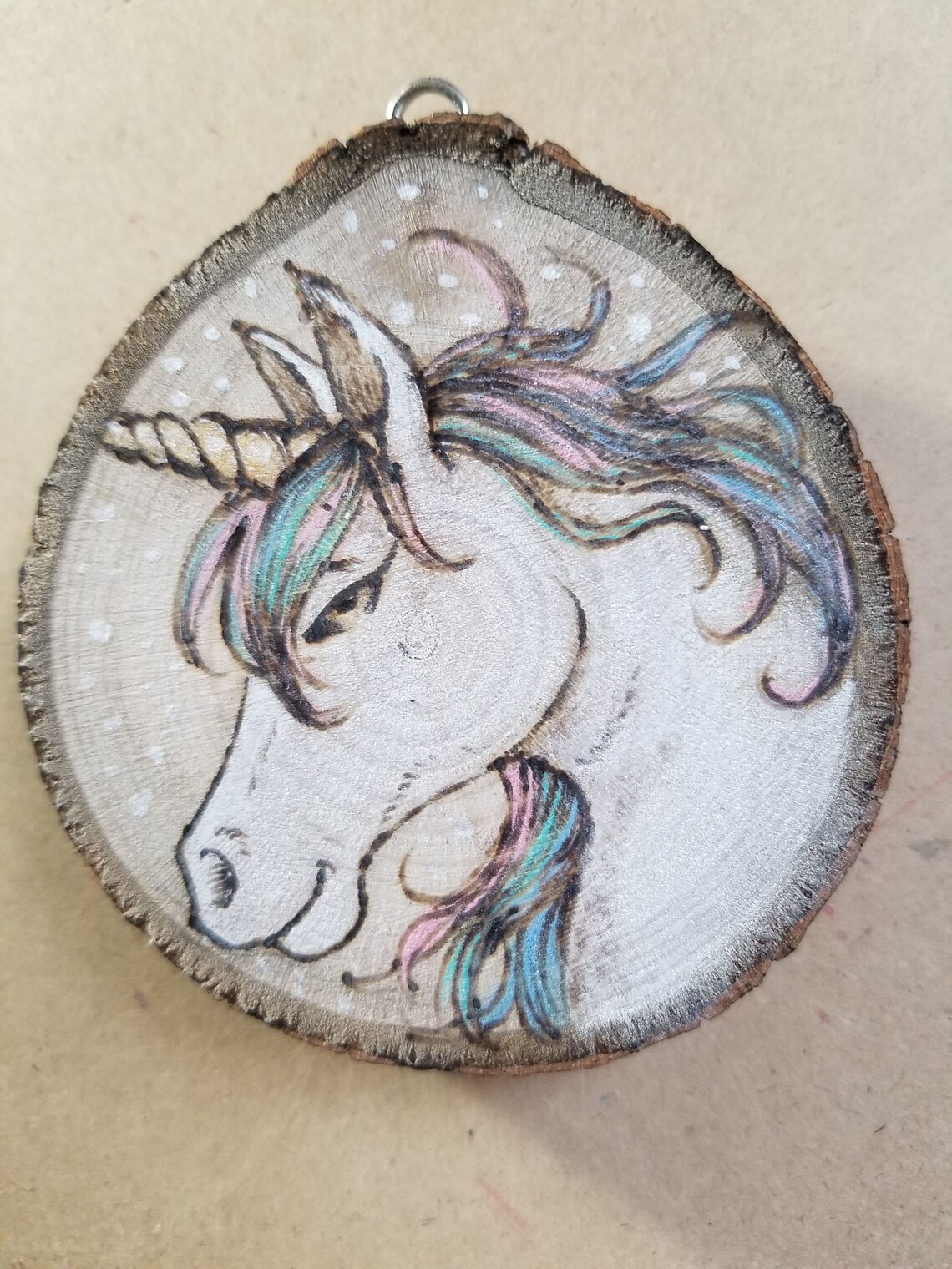 Unicorn Sparkling Hand Made Wood Burning Art Ornament Etsy