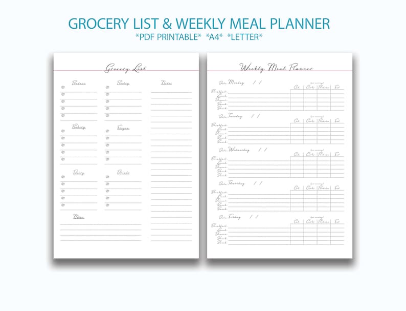 Grocery List &amp; Meal Planner Printable, Macro Menu Planner Printable ...