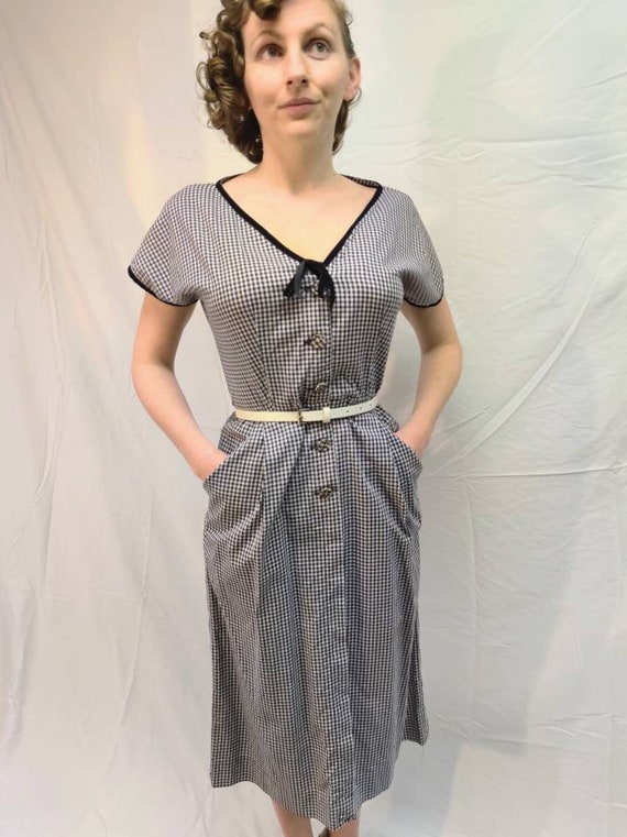 1940s navy gingham dress