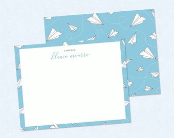 Personalized Note Cards Stationary Gift • Blue Paper Airplanes • Note Card Set Custom