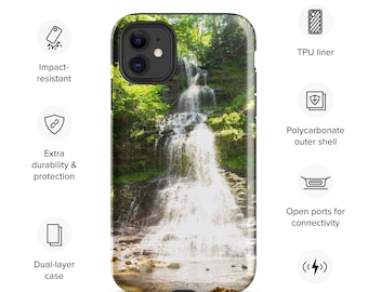 Funda para iPhone con diseño de cascada: funda protectora de doble capa con foto de naturaleza