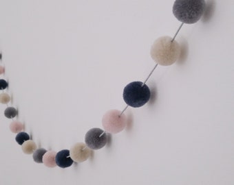 Mini Pom Pom Garland - Pom Pom Garland - Nursery Decor - Nursery Garland - Pom Pom Bunting - Pink, Blue, Grey, Cream