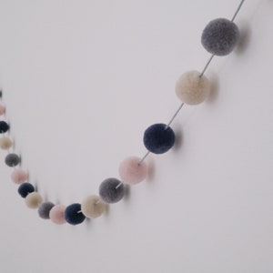 Mini Pom Pom Garland - Pom Pom Garland - Nursery Decor - Nursery Garland - Pom Pom Bunting - Pink, Blue, Grey, Cream