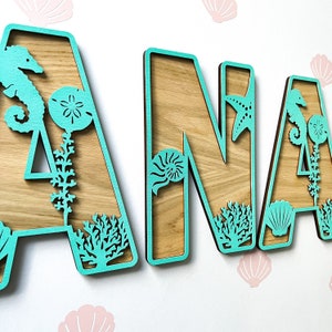 Under The Sea Name Sign - Seashell Letters - Personalised Name Sign - Custom Name Decor - Dinosaur Theme Decor - Under The Sea Wall Art