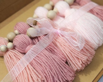 Tassel Garland - Custom Nursery Decor - Tassel Bunting - Nursery Wall Hanging - Boho - Yarn Garland - Pink Tassel Garland - Shelf Decor