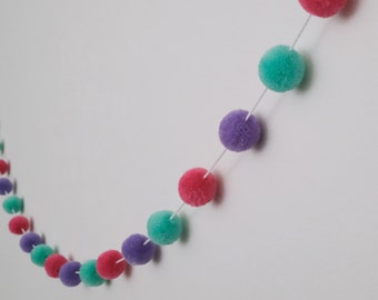 Mini Pom Pom Garland - Pom Pom Garland - Nursery Decor - Nursery Garland - Pom Pom Bunting - Playroom Decor - Pink, Purple, Teal