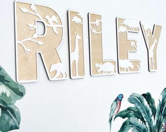 Safari Name Sign - Personalised Wall Sign - Wooden Name Sign - Custom Wall Sign - Safari Nursery Decor - Safari Theme Art - Jungle Theme