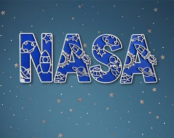 NASA Sign - Decor kinderkamer - Naambordje - Ruimtemuurkunst - Gepersonaliseerd muurbord - Decor ruimte kinderkamer - Decor ruimtethema