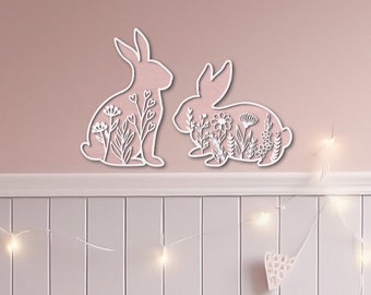 Wooden Bunnies - Wooden Rabbit - Woodland Bedroom Decor - Rabbit Theme Decor - Bunny Wall Art - Nursery Decor - Rabbit Nursery Decor
