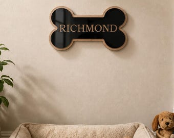 Custom Dog Bone Name Sign - Wooden Dog Name Sign - Kennel Name Plate - Personalised Dog Crate Plaque - Dog Gift - Custom Pet Name Plaque