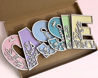 Wooden Wildflower Name Sign - Personalised Name Plaque - Custom Name Decor - Girls Room Sign - Wooden Name Sign - Floral Nursery Name Sign