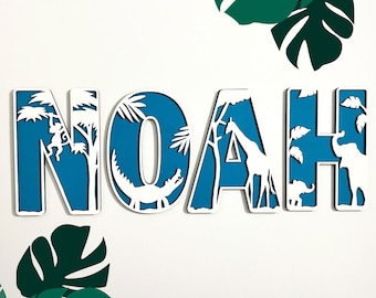 Naambordje safari - gepersonaliseerd bord safari - houten naambordje - aangepaste naamdecor - decor safari kinderkamer - kunst aan de muur safari - junglethema