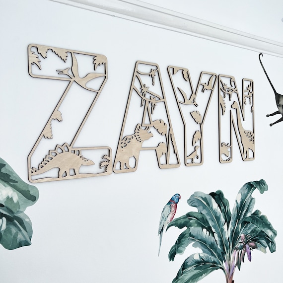 Personalised Dinosaur Name Sign, Wooden Dino Bedroom Decor, Custom Nursery Wall Art, Kids Room Name Plaque for Boys Gift