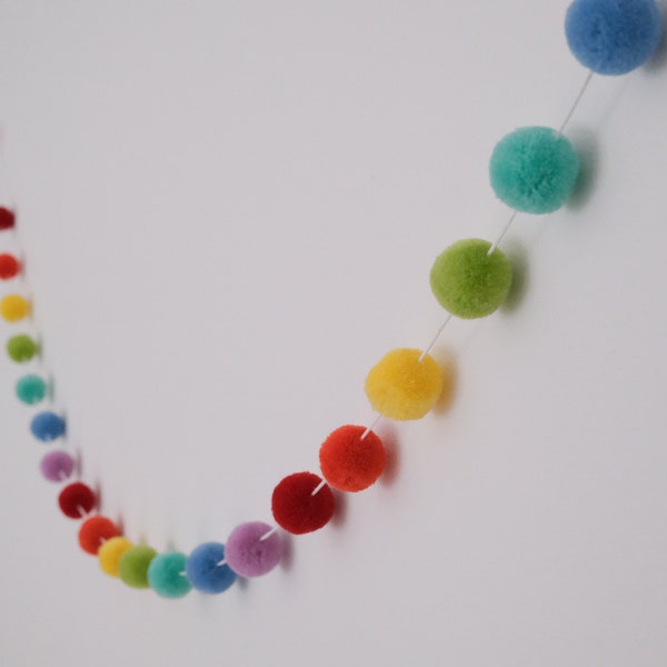 Rainbow Pom Pom Garland - Nursery Decor - Nursery Garland - Bunting - Rainbow Garland - Rainbow Nursery