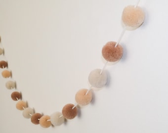 Mini Pom Pom Garland - Pom Pom Garland - Nursery Decor - Nursery Garland - Pom Pom Bunting - Playroom Decor - Cream, Brown, Neutral