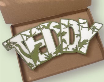 Dinosaur Name Sign - Wooden Dino Letters - Personalised Name Sign - Custom Name Decor - Dinosaur Theme Bedroom Decor - Dinosaur Wall Art