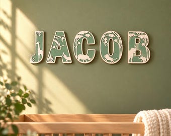 Personalised Safari Name Sign, Custom Safari Nursery Wall Decor, Kids Bedroom Decor, Baby Shower Gift