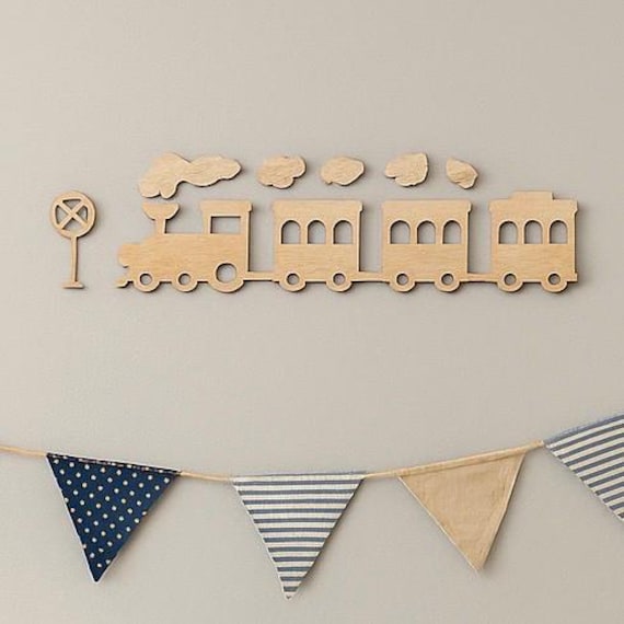 Wooden Train Wall Art - Wooden Train Sign - Train Wall Decal - Custom Nursery Decor - Train Theme Bedroom - Train Wall Stickers