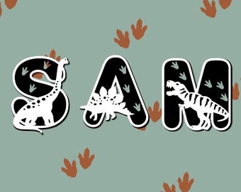 Dinosaur Name Sign - Wooden Dino Letters - Personalised Name Sign - Custom Name Decor - Dinosaur Theme Bedroom Decor - Dinosaur Wall Art