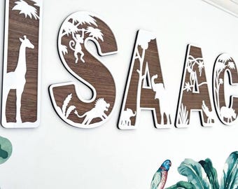 Wooden Safari Name Sign - Personalised Safari Plaque - Custom Name Decor - Safari Nursery Decor - Safari Wall Art - Jungle Theme Bedroom