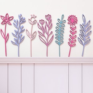 Wooden Flowers - Boho Nursery - Flower Decor - Wildflower Bedroom Decor - Flower Theme Decor - Flower Wall Decal - Girls Bedroom Decor