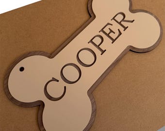 Custom Dog Bone Name Sign - Wooden Dog Name Sign - Kennel Name Plate - Personalised Dog Crate Plaque - Dog Gift - Custom Pet Name Plaque