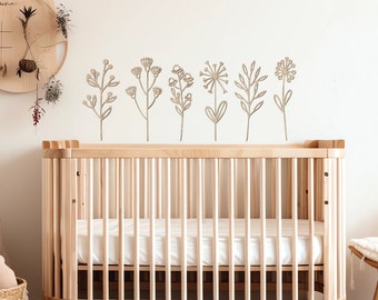 Wooden Flowers - Boho Nursery - Flower Decor - Wildflower Bedroom Decor - Flower Theme Decor - Flower Wall Decal - Girls Bedroom Decor