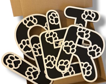 Wooden Cat Name Sign - Personalised Name Plaque - Custom Name Decor - Girls Room Sign - Wooden Name Sign - Paw Print Nursery Decor- Dog sign