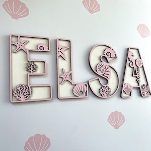 Under The Sea Name Sign Seashell Letters Personalised Name Sign Custom Name Decor Mermaid Theme Decor Under The Sea Wall Art image 1