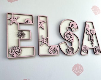 Under The Sea Name Sign - Seashell Letters - Personalised Name Sign - Custom Name Decor - Mermaid Theme Decor - Under The Sea Wall Art