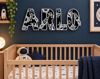 Personalised Wooden Space Name Sign - Space Nursery Wall Decor - Custom Name Plaque - Playroom Bedroom Sign - Planet Wall Art