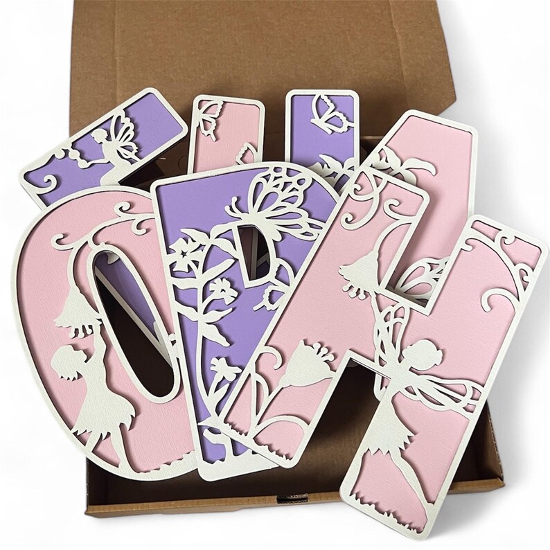 Fairy Name Sign - Fairy Letter - Personalised Name Sign - Custom Name Decor - Girls Room Sign - Wooden Name Sign - Fairy Nursery Decor image 1