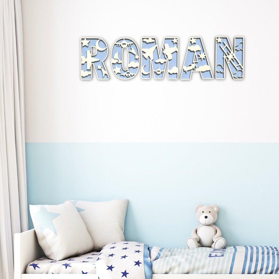 Plane Name Sign - Plane Letter - Personalised Name Sign - Custom Name Decor - Plane Theme Decor - Airplane Wall Art - Airplane Nursery Decor