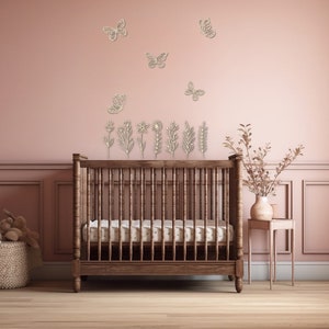 Wooden Flowers - Boho Nursery - Flower Decor - Wildflower Bedroom Decor - Butterfly Decor - Flower Wall Decal - Girls Bedroom Decor