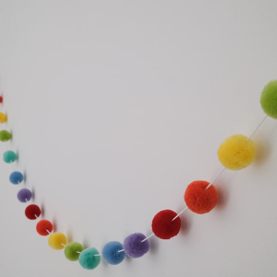 Rainbow Pom Pom Garland - Nursery Decor - Nursery Garland - Bunting - Rainbow Garland - Rainbow Nursery- Shelf Decor