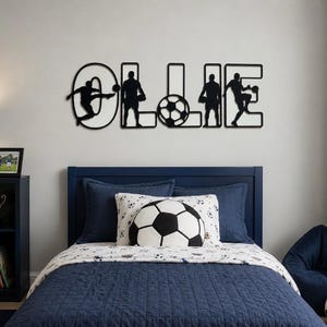 Wooden Football Name Sign - Football Name Plaque - Personalised Name Plaque - Custom Name Decor - Football Theme Decor - Soccer Wall Art